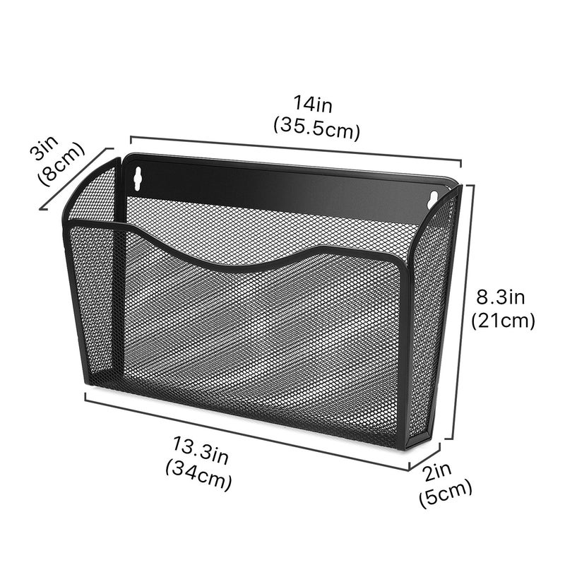 Flexzion Wall Folder File Letter Pocket Holder (6 Pack) Metal Mesh Desk Hanging Basket Box Bin Mail A4 Size Paper Document Organizer, Storage Rack Single Slot Wall Mount for Office School Home - Black - Image 3